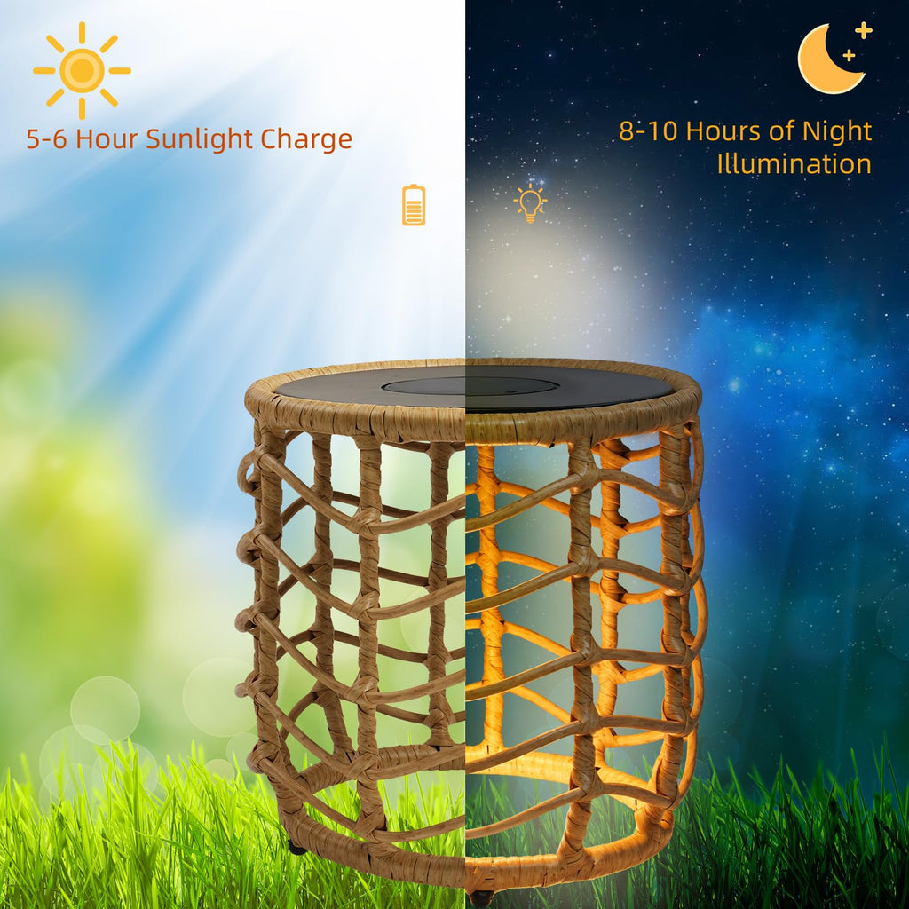 Boho Solar Nesting Tables with Built-in Lights - Set of 2